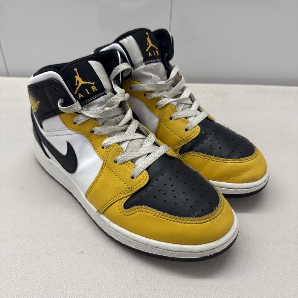 Nike Air Jordan 1 Mid GS Kids Size 6Y Shoe Yellow Ochre-Black-White DQ8423-701
